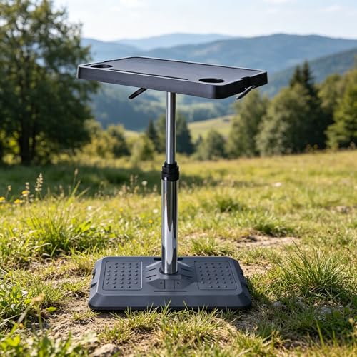 Portable Car Laptop Desk, Pneumatic Height & Angle Adjustable Vehicle Table Tray, 360 Degree Rotatable Travel Desk for Front Rear Passenger Seat, Ideal for Work, Dining, Camping and Home Use