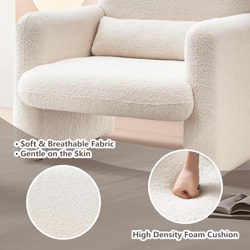 Modern Accent Single Sofa Chair with Arms, Lamb Fabric Upholstered Comfy Reading Arm Chair for Bedroom, Living Room-Beige - color: Beige, size: 30.31"D x 33.86"W x 31.5"H