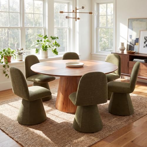 DUOMAY 360° Swivel Dining Chairs Set of 6, Mid Century Modern High Back Upholstered Kitchen Room Chair with Silent Rotating Base, Soft Chenille Accent Chair for Home Office Bedroom Reading, Green - color: Green, size: set of 6