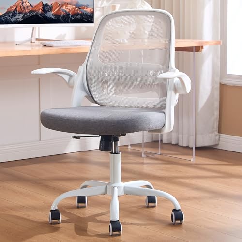 amseatec Ergonomic Mesh Desk Chair with Flip-Up Arms, Supports 300 lbs | Aerospace-grade frame, Mesh & 3" foam seat. 90-110° rocking, height adjustable, 360° swivel. - color: Grey
