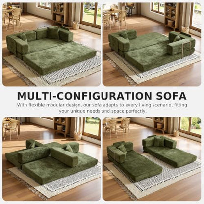 79" Convertible Futon Sofa Bed, Boneless Couch for Living Room | Pet scratch-resistant velour, dual-firmness full-block foam cushions, pull-out sleeper couch, no assembly, Green - color: Green, size: 78IN