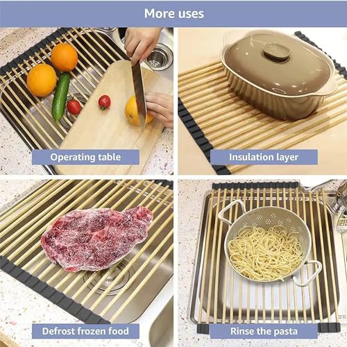 Strictly Sinks Stainless Steel Roll Up Dish Drying Rack – Silver 16 Inch Over The Sink Drying Rack Ideal for Apron Workstation Sinks Only – Multipurpose Foldable Dish Rack (16-3/8″ x 13″ x 3/8″) - color: Silver, size: 16 Inch