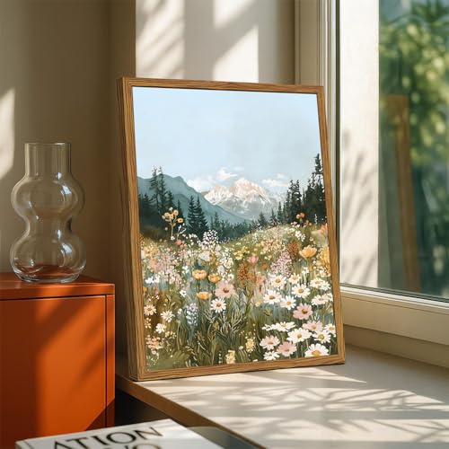 액자 보헤미안 풍경 벽 아트, 다채로운 꽃 산 그림 벽 장식, 빈티지 야생화 자연 그림 캔버스 프린트 소박한 홈 데코 거실 침실 사무실용 40.6 x 61cm(16 x 24인치) - color: 보헤미안 풍경, size: 24"L x 16"W