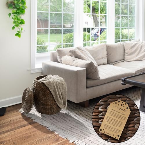 Casafield Round Storage Basket with Lid - Espresso Dark Brown, Handwoven Hyacinth Organizer for Laundry, Blanket, Plants, Bedroom, Living Room, Office - color: Espresso