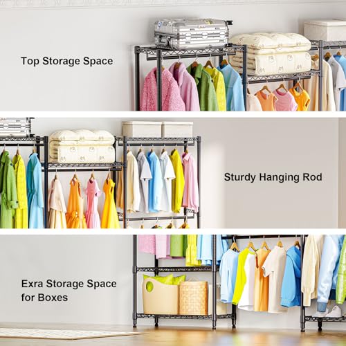 M MZG Heavy Duty Rolling Garment Rack 6 Tiers Adjustable Wire Shelving Clothes Rack with Rods Storage Closet Clothing Rack Black 15.7" D x 70.8" W x 76.5" H - color: Black, size: 3 composition 15.7"D x 70.8"W x 76.5"H