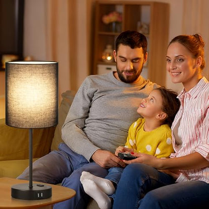 Lynnoland 2 Pack Touch Control Table Lamps with 2 USB & AC Outlet, 3-Way Dimmable Bedside Nightstand Lamps for Bedroom Living Room Nursery, 800 Lumens 3000K Warmlight Bulbs Included - color: (2 Pack)Black & Black(Base)-3000K Bulbs Included