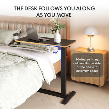 FLEXISPOT H7 32" Pneumatic Height-Adjustable Overbed Table with Wheels | C-shaped bedside table TV Tray,Medical End Side Table,Laptop desk for Hospital Home office use,31.5"W x 17.7"D,Black Maple - color: Black Maple, size: Large