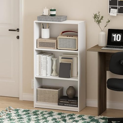 Furinno Basic Book Shelf, 3-Tier Modern Bookshelf, Bookcase with Open Shelves, 9.3 x 21.8 x 39.5, for Living Room, Bedroom, Home Office, White - color: White/White, size: 3-Tier