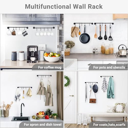 Mkono Wall Mounted Mug Holder, Coffee Cup Hanger Rack with 5 Hooks, 1 Pack | Kitchen Rod, Space Saving, Easy Assembly, Wall & Under Cabinet, Durable Metal, Kitchen Dining Bar Organizer, Multi-Function - size: Medium