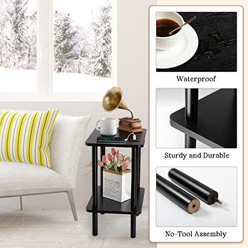 FORAOFUR Black Narrow End Table with Charging Station, 2 Tier Coffee Table | Ultra-narrow 11.8" width fits tight spaces, USB & outlets, sleek black finish, sturdy MDF build, assembles in 15 mins - color: Black