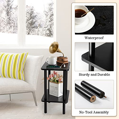 FORAOFUR Black Narrow End Table with Charging Station, 2 Tier Coffee Table | Ultra-narrow 11.8" width fits tight spaces, USB & outlets, sleek black finish, sturdy MDF build, assembles in 15 mins - color: Black