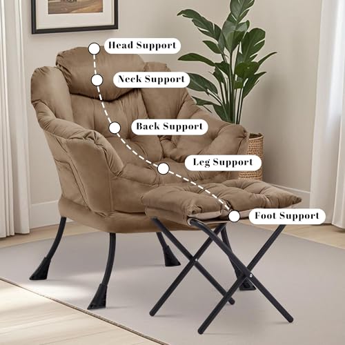Lazy Chair with Ottoman, Comfy Reading Chair, Brown | Cushioned Seat with Foldable Ottoman and Side Pocket, Lounge Chair for Bedroom, Living Room, Dorm and Small Spaces - color: Brown