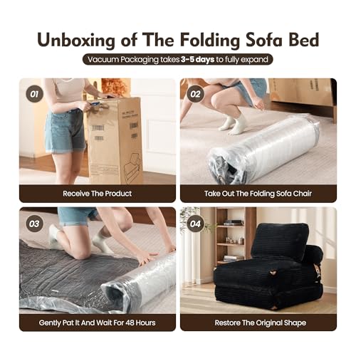 ovios Folding Sofa Bed, Foldable Sleeper Chair Floor Futon, Comfy Portable Convertible Fold Out Lounge Chairs for Living Room Bedroom, Black - color: Black