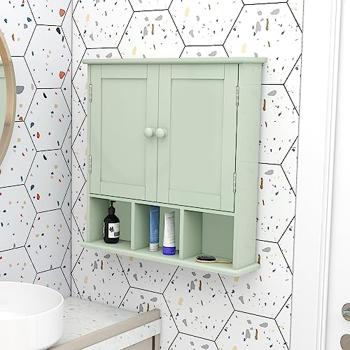 TaoHFE Green Medicine Cabinet,Bathroom Wall Cabinet with 2 Door | Adjustable Shelves,Over The Toilet Storage Cabinet,Green Bath room Cabinet Wall Mounted,Medicine Cabinets for Laundry Kitchen - color: Green
