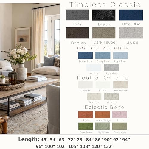KOUFALL 52x45 Inches Long Taupe Back Tab Linen Blackout Curtains for Living Room - color: Taupe, size: 52"W x 45"L (Pack of 2)
