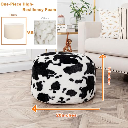 Poofieotto Round Pouf Ottoman 20 x 20 x 14 Inches Black White Cow Print | Ottoman Foot Rest,Foot Stool,Floor Pouf, Coffee Table,Foot Rest for Couch Sofa, Bean Bag Chair for Living Room Bedroom - color: Black White Cow Print