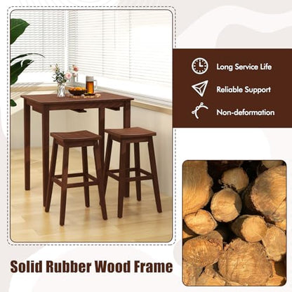 COSTWAY 3-Piece Bar Table Set, Wooden Bistro Set w/Pub Table and 2 Saddle Stools, Bar Chairs Under Counter Height Table, Space-Saving Dining Set for Breakfast Nook, Living Room, Small Space | Bar Chairs Under Counter Height Table, Space-saving Dining Set