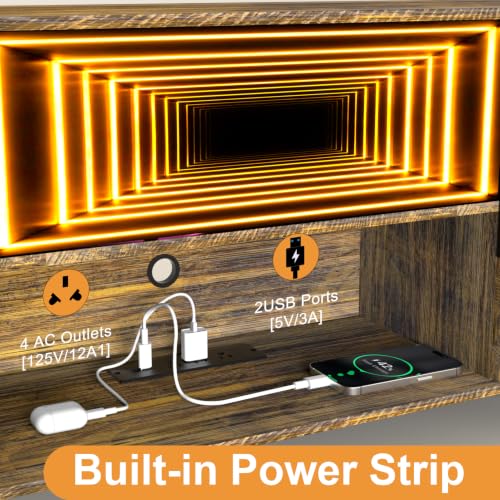 Lightdot 55" Fluted Small Amber TV Stand with Outlet & Fireplace Light | Media Console with Storage, Mid Century Cabinet Fits 55-65" TV, for Living Room/Bedroom/Sofa Cabinet,Easy Assembly - color: Amber-mirror/55"