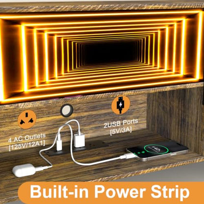 Lightdot 55" Fluted Small Amber TV Stand with Outlet & Fireplace Light | Media Console with Storage, Mid Century Cabinet Fits 55-65" TV, for Living Room/Bedroom/Sofa Cabinet,Easy Assembly - color: Amber-mirror/55"