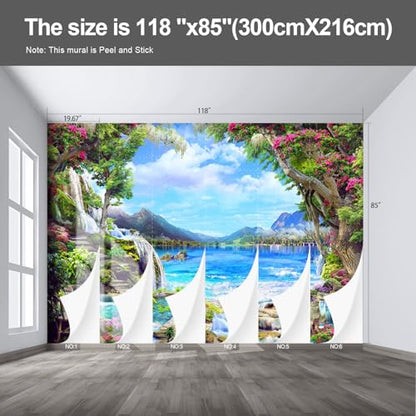 Landscape Lake Waterfall wall murals Peel and Stick self Adhesive Wallpaper for Bedroom Living Room - 85"x118" - color: F05, size: 85"x118"