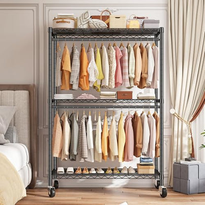Raybee Clothes Rack, 45" W Clothing Racks for Hanging Clothes, Garment Rack with Wheels and Adjustable Feets, Max Load 440LBS, Black - color: Black