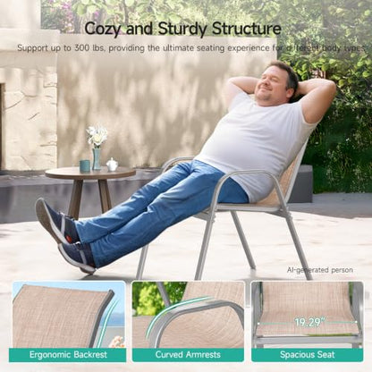 Patio Chairs Set of 4, All Weather Outdoor Dining Chairs | Stackable Dining Furniture Set, Breathable, High Back, Lawn, Garden, Backyard, Poolside Furniture - color: Beige