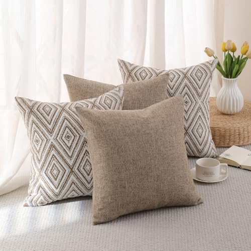 HPUK Throw Pillow Covers 18x18, Set of 4, Light Brown Couch Pillow Covers | Polyester fabric, patterned and solid designs, hidden zippers, machine washable, for sofas and beds, inserts not included - color: Light Brown, size: 18" x 18" (Pack of 4)