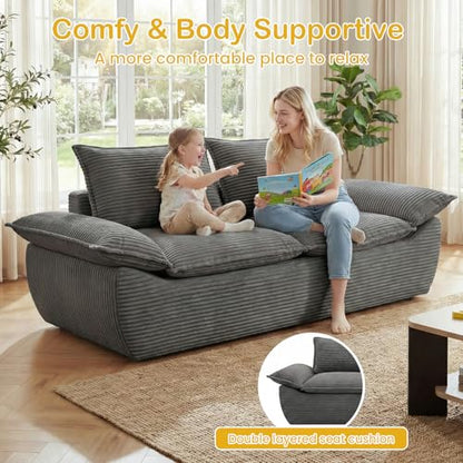 69" Boneless Couch, 3-Seater Oversized Boneless Loveseat Sofa with Removable Cushions & 3 Pillows, Deep Seat Compress Foam Sofa for Living Room, Apartments, & Office - color: Grey, size: 3 Seater (69")