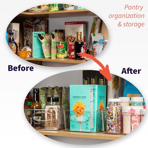 ClearSpace Pantry Storage Bins with Removable Dividers, XL, 4 Pack | Pantry storage bin for organizing food items, kitchen essentials, and refrigerator storage - size: 15"L x 7.5"W x 3.5"H