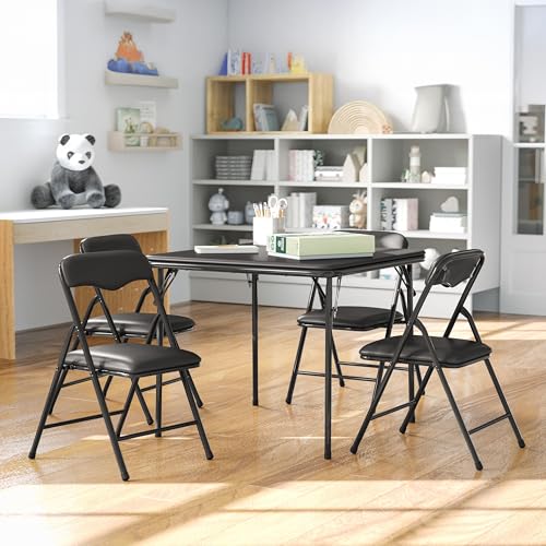 Flash Furniture Mindy Kids 5-Piece Folding Table and Chairs Set for Daycare and Classrooms, Children's Activity Table and Chairs Set, Black - color: Black, size: 5 Piece Set