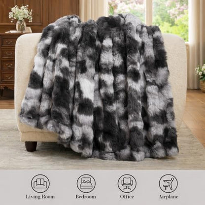 Faux Fur Throw Blanket, Ultra Soft Fuzzy Plush Bubble Blanket for Couch, Bed & Living Room, 60"x80", Tie-dye Black - color: Tie-dye Black, size: 60" x 80"