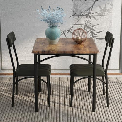 GarveeLife 3-Piece Dining Table Set for 2, Square Kitchen Table & Chairs | Upholstered, Space-Saving Square Kitchen Table Set, Compact Dining Room Furniture for Apartment, Studio - color: Brown