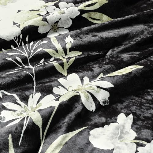 Sunshine Nicole Reversible Comforter Set, Printed Distressed Velvet Front and Sold Distressed Velvet Reverse, 3 Pieces Black Queen, with Soft Polyester Fill - color: Black, size: Queen