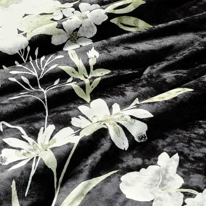Sunshine Nicole Reversible Comforter Set, Printed Distressed Velvet Front and Sold Distressed Velvet Reverse, 3 Pieces Dark Green King, with Soft Polyester Fill - color: Black, size: King