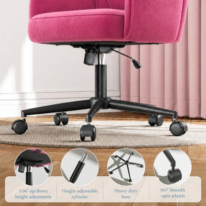 DurayLoly Desk Chair with Shell Back & 360° Swivel Wheels | Comfy Velet Vanity Chair,Adjustable Height,Stylish and Comfortable for Makeup, Work & Relaxation,Dusty Rose - color: Dusty Rose