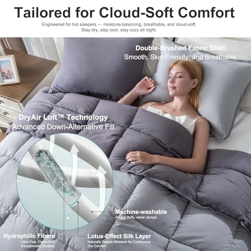 KASENTEX Queen Comforter Set – Reversible Dual Color – Goose Down Alternative – Ultra-Soft, Lightweight, Machine Washable, Maintain Fluffiness, All Season Warmth (Quartz Silver/Pebble Grey) | 250 GSM Fill, Ultra-Soft, Lightweight, Machine Washable, 1 Comf