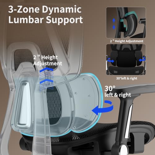 Mesh Office Chair Breathable, Office Chairs, Desk Chair with Adjustable Lumbar Support, Computer Chair, 5D Flip-Up Armrests, 330lbs Capacity, Tilt Lock, 3D Headrest