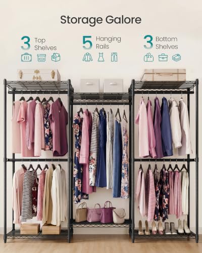 SONGMICS Heavy-Duty Clothes Rack, Garment Rack, Portable Closet, 68.7-Inch Wide Clothing Rack with Adjustable Mesh Shelves and Hanging Rails, Ink Black ULGR433B01 - color: Ink Black, size: 68.7"L x 76"H, style: Without Fabric Cover
