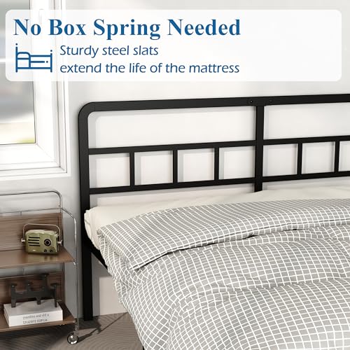 DiaOutro 18 Inch King Bed Frame with Headboard Metal Platform, Black | Heavy Duty Bed For Kids Adults, Steel Slat Supports No Box Spring Needed, Easy Assembly, Noise Free - size: King, style: 18 Inch