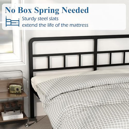 DiaOutro 18 Inch King Bed Frame with Headboard Metal Platform, Black | Heavy Duty Bed For Kids Adults, Steel Slat Supports No Box Spring Needed, Easy Assembly, Noise Free - size: King, style: 18 Inch