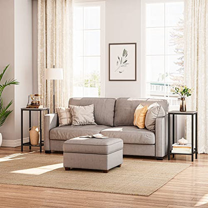 HOOBRO Tall Side Table, Industrial End Telephone Table with Adjustable Mesh Shelves, Small Tall Nightstand for Living Room, Bedroom, Entryway, Office, Greige BG03DH01 - color: Greige + Black
