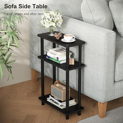 Apicizon Small Narrow Side Table, 3-Tier Skinny End Table, Black | Sofa Side Table, Slim End Table, Wood Storage Shelf, Slim Nightstand Bedside Table for Narrow Spaces, Living Room, Bedroom - color: Black, style: Narrow Side Table