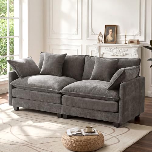 77" Loveseat Sofa Storage Armrest,Chenille Small Couch with 3 Layer Cushion | Grey, 4 Washable Pillows, 29" Deep Seat, for Living Room Apartment Small Space - color: Grey, size: 77"