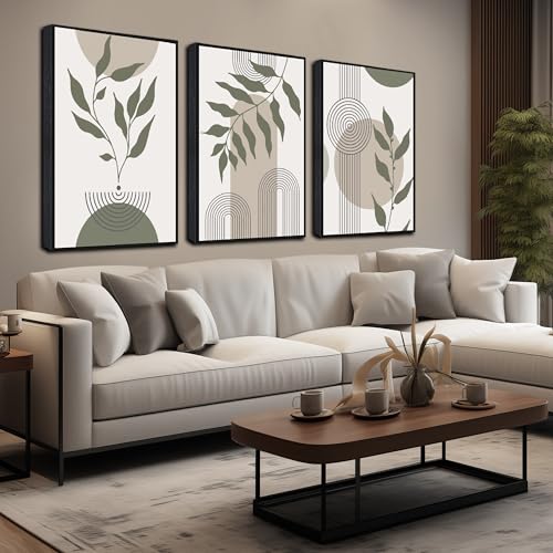 Boho Framed Canvas Wall Art for Living Room Large Size | Green Bohemian Print Wall Decor For Bedroom,Big Home Office Hotel Hallway Dining Room Painting 20 x 30 Inch 3 Panels - color: Green and White, size: 30"x20"x3PCS Framed
