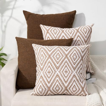HPUK Throw Pillow Covers 18x18, Set of 4, Chocolate Couch Pillow Covers | Polyester fabric, patterned and solid designs, hidden zippers, machine washable, for sofas and beds, inserts not included - color: Chocolate, size: 18" x 18" (Pack of 4)