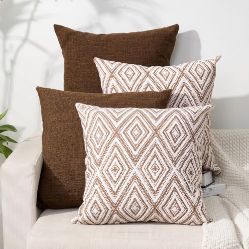 HPUK Throw Pillow Covers 20x20, Set of 4, Chocolate Couch Pillow Covers | Polyester fabric, patterned and solid designs, hidden zippers, machine washable, for sofas and beds, inserts not included - color: Chocolate, size: 20" x 20" (Pack of 4)