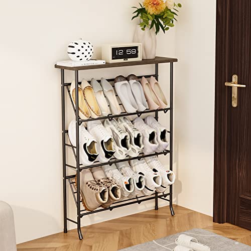 JZM Shoe Rack Storage, Narrow 4 Tier Metal Shoe Storage Shelf, Free Standing Shoe Racks, Space Saving Shoe Rack Organizer for Entryway, Hallway, Bedroom, Living Room(12-16 Pair) - color: Grey