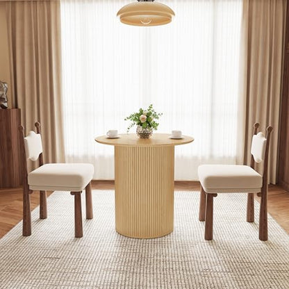 31.5" Round Dining Table for 2 People, Small Kitchen Dinner Table with Fluted Wood Base, Farmhouse Circle Dining Tables for Home, Kitchen, Dining Room, Living Room (Nature) - color: Natural