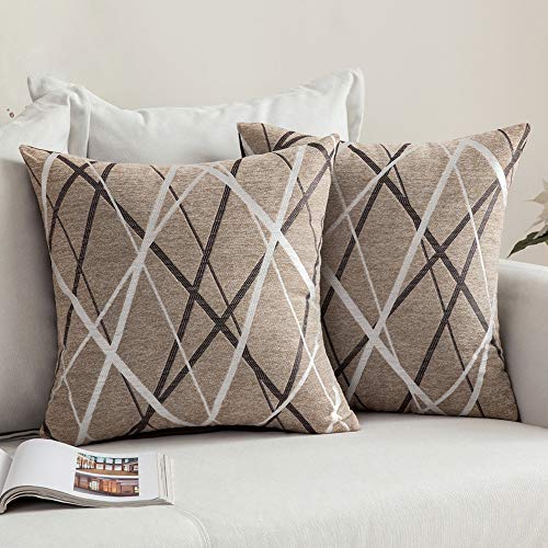 MIULEE Pack of 2 Decorative Throw Pillow Covers Woven Textured Chenille Cozy Modern Concise Soft Light Tan Square Cushion Shams for Bedroom Sofa Car 20 x 20 Inch - color: Light Tan, size: 20" x 20" (Pack of 2)