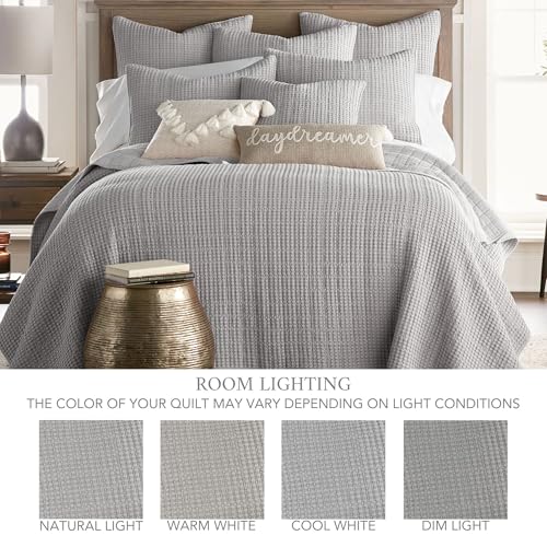 Levtex Home Mills Waffle Twin Bedspread Set (84x104in) with 1 Pillow Sham (26x20in) - Grey - Cotton Waffle Twin Size Bedspread Set - Lightweight, Soft, Pre-Washed - color: Grey, size: Twin Bedspread